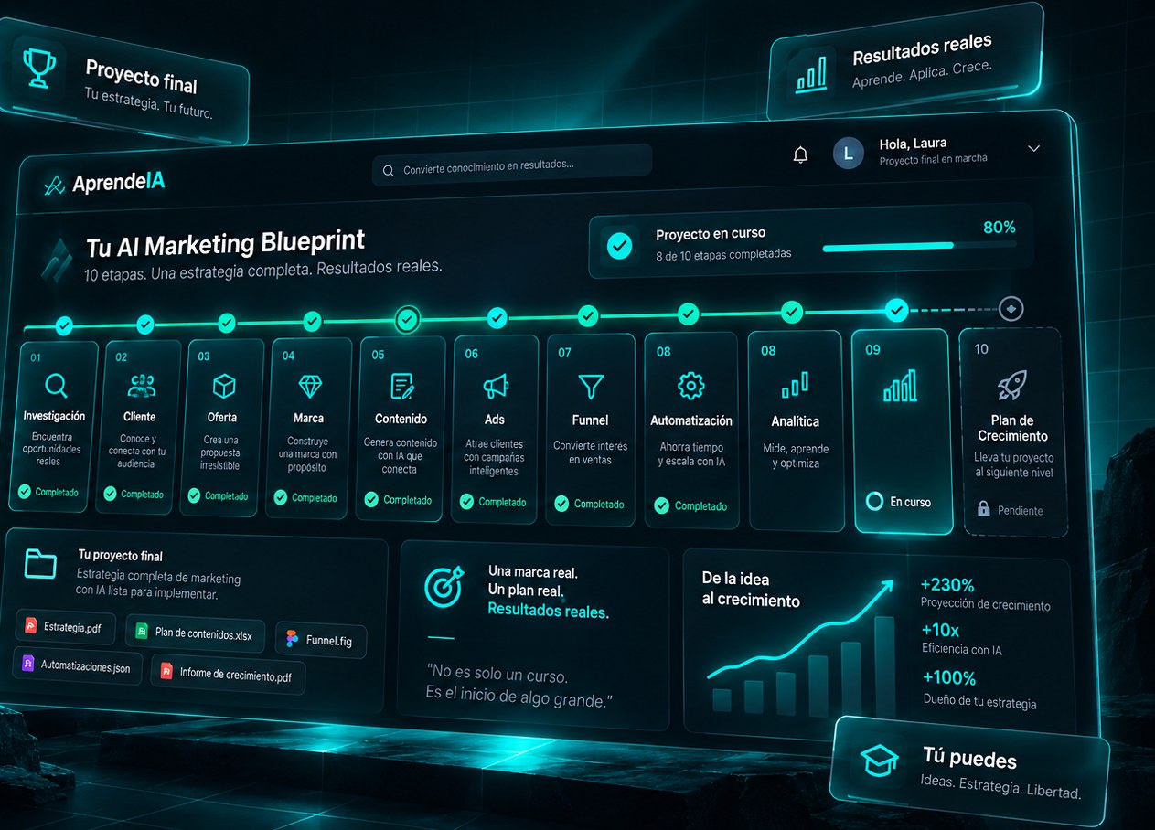 AI Marketing Blueprint de AprendeIA con las 10 etapas del proyecto final